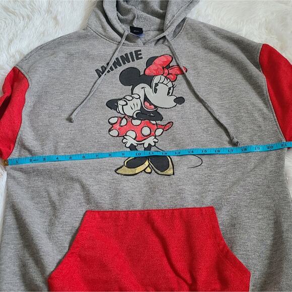 Disney Minnie Mouse Gray Oversized Graphic Red Sleeve Hoodie Small - Picture 8 of 12